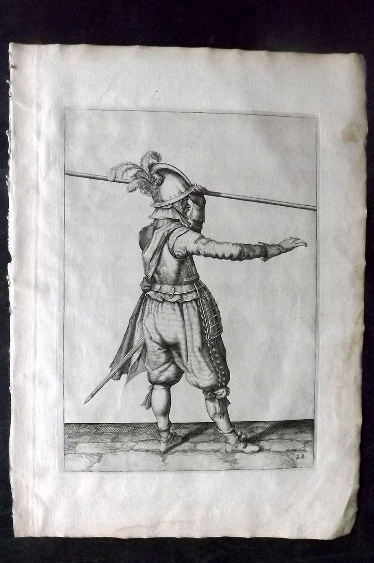 Gheyn, Jacob de 1608 Folio Military Print. Pikeman 28 (1 of 2)