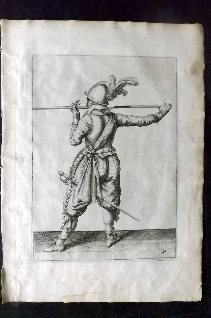 Gheyn, Jacob de 1608 Folio Military Print. Pikeman 29 (1 of 2)