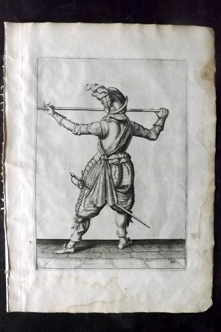 Gheyn, Jacob de 1608 Folio Military Print. Pikeman 30 (1 of 2)