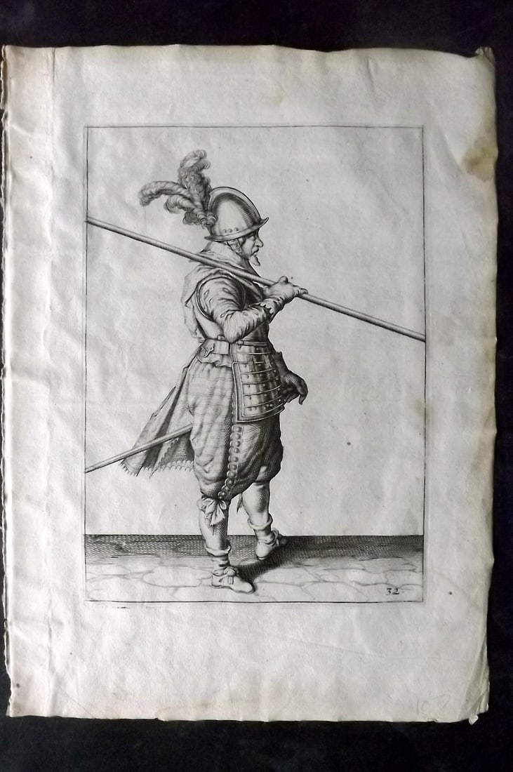 Gheyn, Jacob de 1608 Folio Military Print. Pikeman 32 (1 of 2)