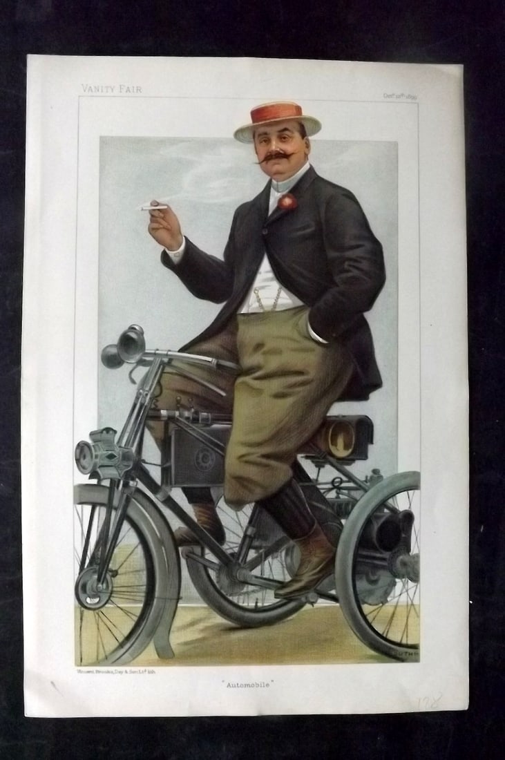 Vanity Fair Print 1899 Comte De Dion, Automobile: Chromolithograph Published 1869-1914, London for "Vanity Fair" Paper Size: 15 x 10 inch (38 x 25cm) Approx. Good Condition