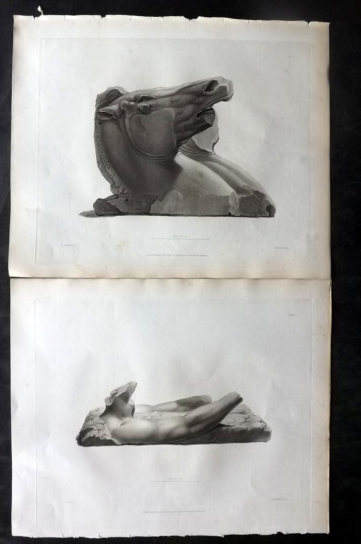 BM Marbles 1830 Pair of Folio Greek Statue Prints. Plates 01, 02 (1 of 2)