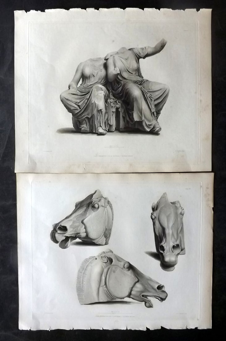 BM Marbles 1830 Pair of Folio Greek Statue Prints. Plates 05, 12 (1 of 2)