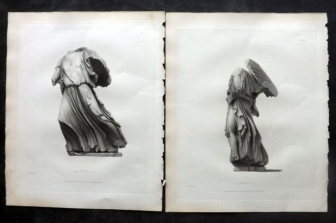 BM Marbles 1830 Pair of Folio Greek Statue Prints. Plates 06, 07: Copper Plates Published 1812-61, London for "A Description of the Collection of Ancient Marbles in the British Museum" by the British Museum, Department of Greek and Roman Antiquities. Paper Size: 13.