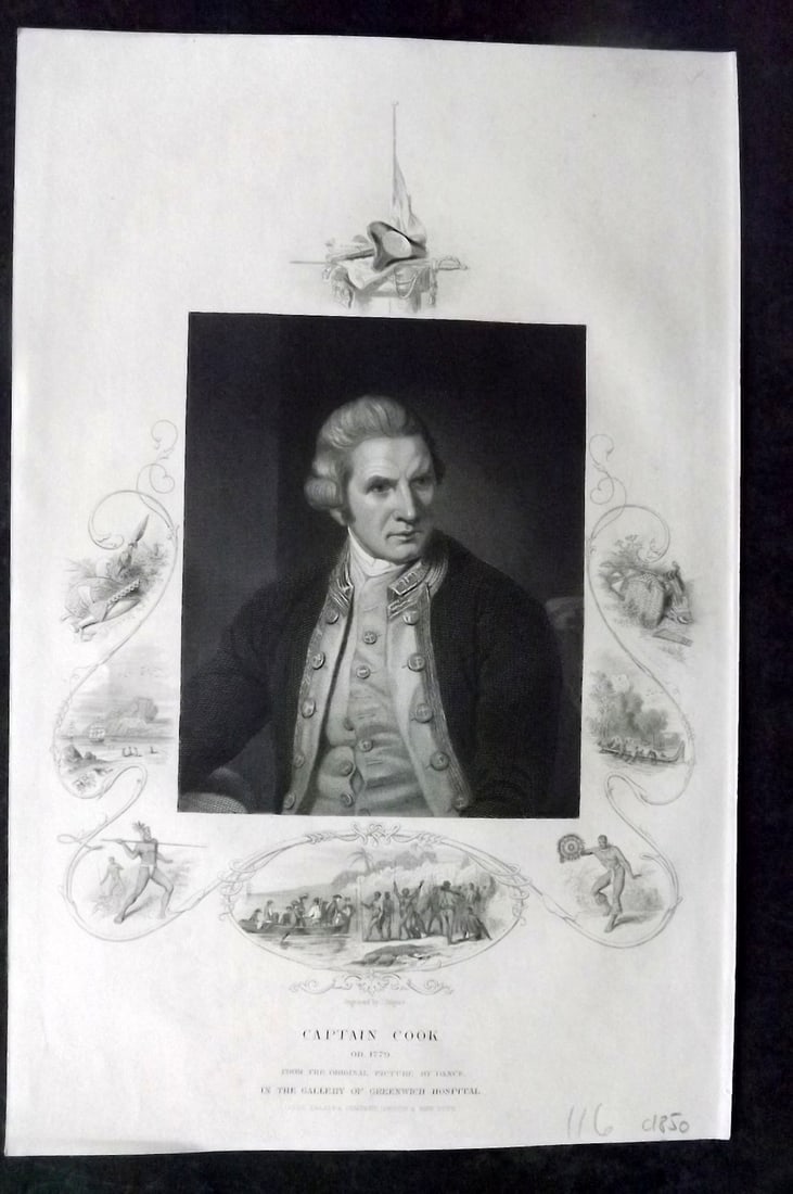 Tallis, John 1851 Portrait Print. Captain James Cook. Australia (1 of 1)