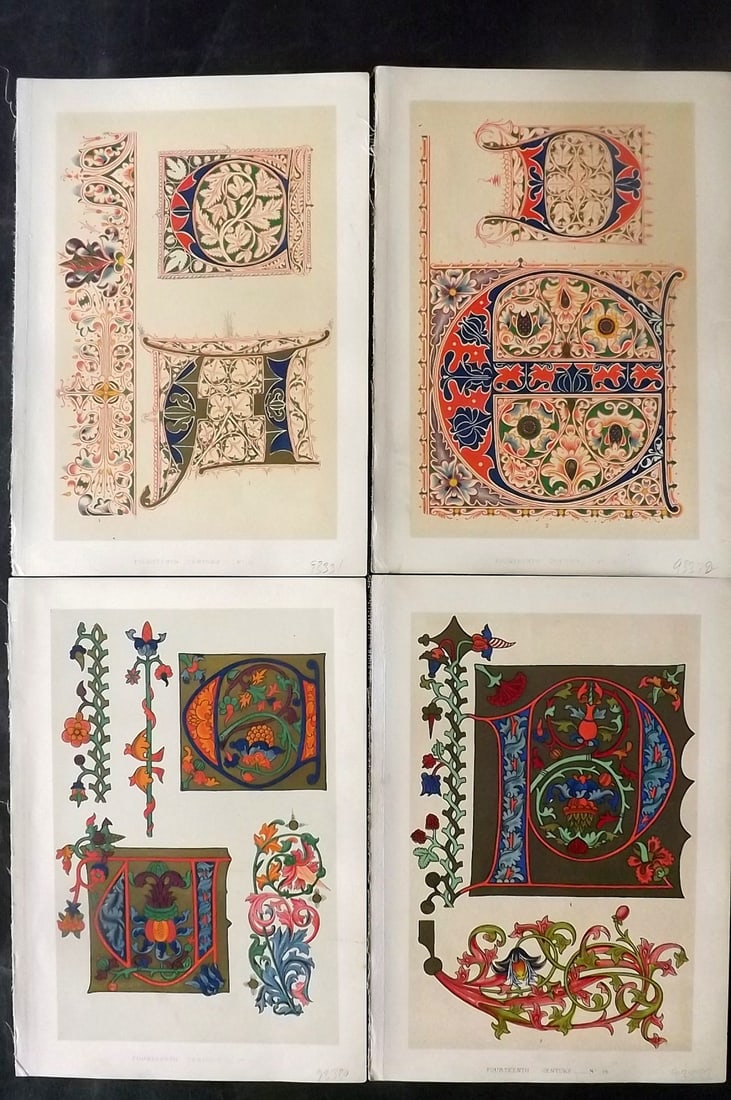 Tymms - Art of Illuminating 1860 Lot of 4 Antique Prints (1 of 2)