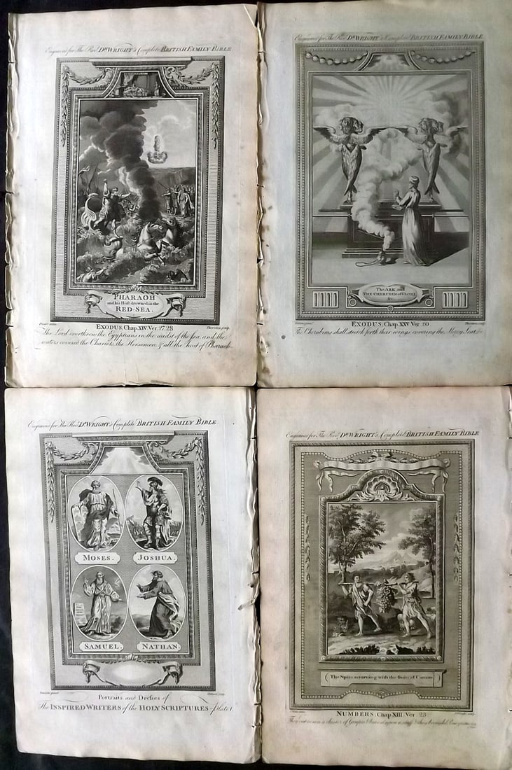 Wright, Paul 1782 Lot of 4 Folio Religious Prints: Folio Copper Plate Published 1782, London for "The Complete British Family Bible…" by Paul Wright. Paper Size: 15 x 10 inch (38 x 25cm) Good Condition