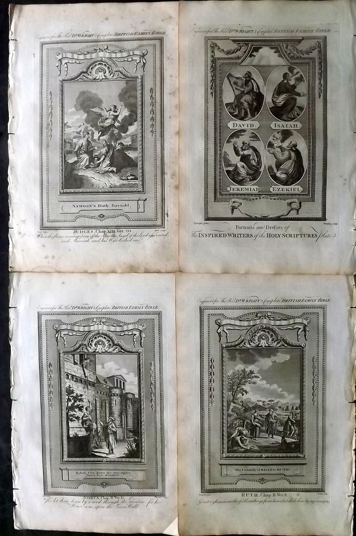 Wright, Paul 1782 Lot of 4 Folio Religious Prints: Folio Copper Plate Published 1782, London for "The Complete British Family Bible…" by Paul Wright. Paper Size: 15 x 10 inch (38 x 25cm) Good Condition