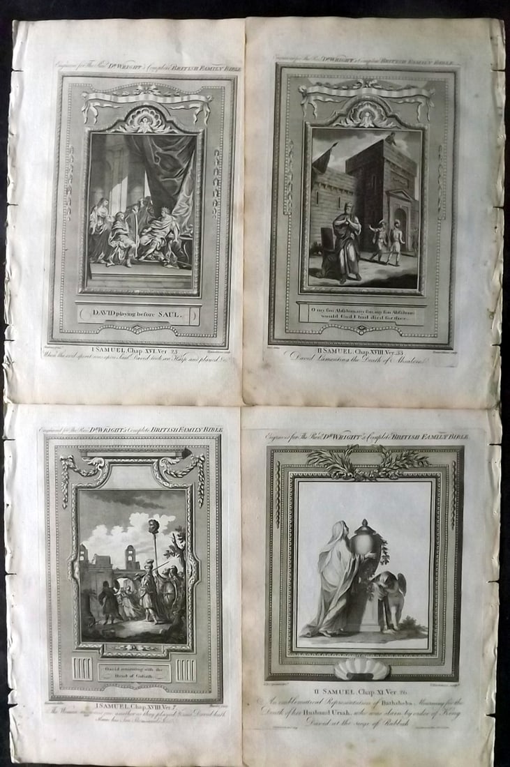 Wright, Paul 1782 Lot of 4 Folio Religious Prints: Folio Copper Plate Published 1782, London for "The Complete British Family Bible…" by Paul Wright. Paper Size: 15 x 10 inch (38 x 25cm) Good Condition
