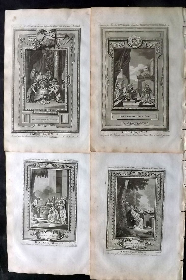 Wright, Paul 1782 Lot of 4 Folio Religious Prints: Folio Copper Plate Published 1782, London for "The Complete British Family Bible…" by Paul Wright. Paper Size: 15 x 10 inch (38 x 25cm) Good Condition