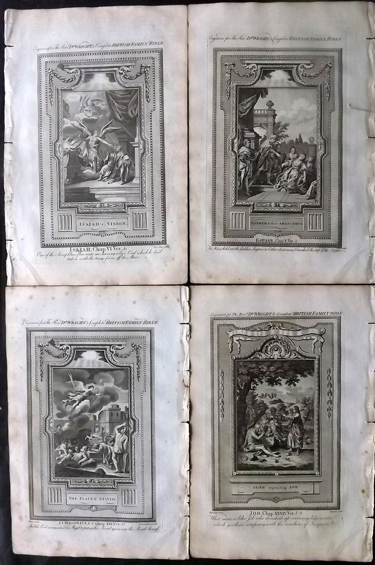 Wright, Paul 1782 Lot of 4 Folio Religious Prints: Folio Copper Plate Published 1782, London for "The Complete British Family Bible…" by Paul Wright. Paper Size: 15 x 10 inch (38 x 25cm) Good Condition