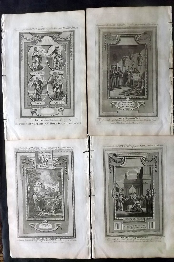 Wright, Paul 1782 Lot of 4 Folio Religious Prints: Folio Copper Plate Published 1782, London for "The Complete British Family Bible…" by Paul Wright. Paper Size: 15 x 10 inch (38 x 25cm) Good Condition