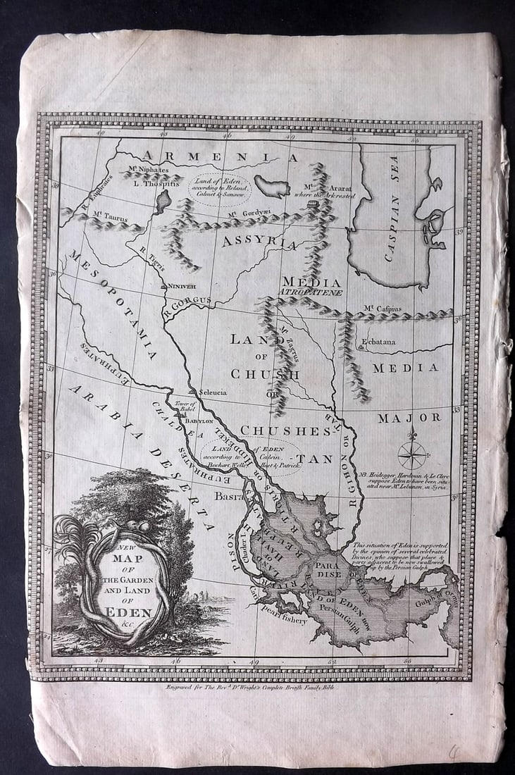 Wright, Paul 1782 Folio Holy Land Map. Garden and Land of Eden (1 of 2)