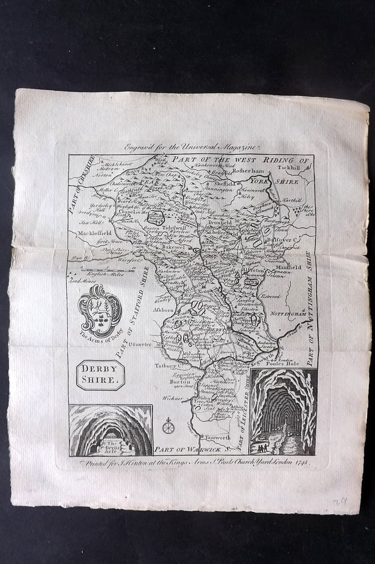 Universal Magazine 1748 Antique Map. Derbyshire UK (1 of 1)