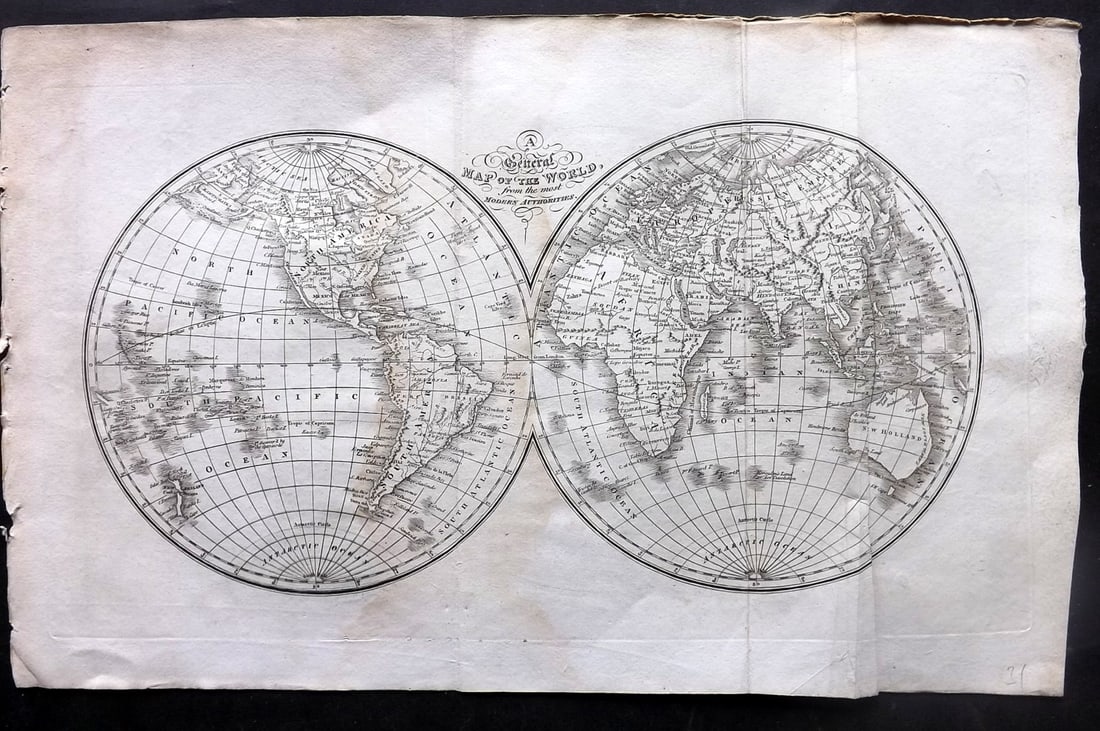 Johnson & Exley 1812 Antique Folio Map. World Hemispheres (1 of 2)