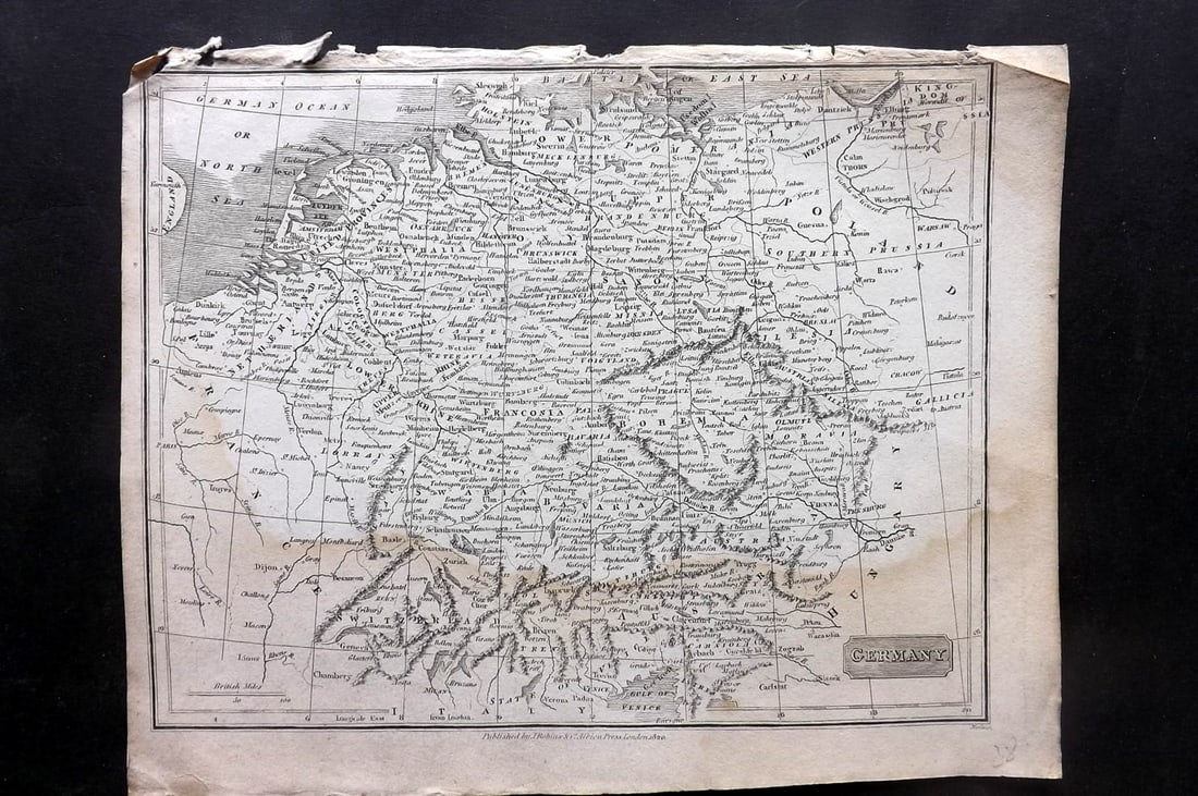 Johnson & Exley 1812 Antique Map. Germany: Copper Engraved Map Published 1812, London for "The Imperial Encyclopaedia; Or, Dictionary of the Sciences and Arts" by William Moore Johnson & Thomas Exley. Paper Size: 10.5 x 8.5 inch (27 x 22cm) Wa