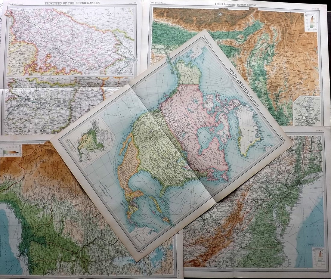 Bartholomew, John 1922 Mixed Lot of 5 Large Maps. USA, North America & India (1 of 2)