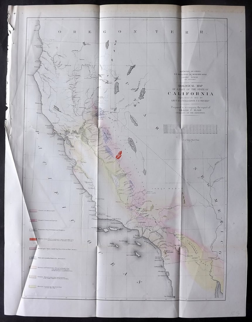 Williamson, Lieut. R. S. 1856 LG HC Map. California - First Geological Map (1 of 2)