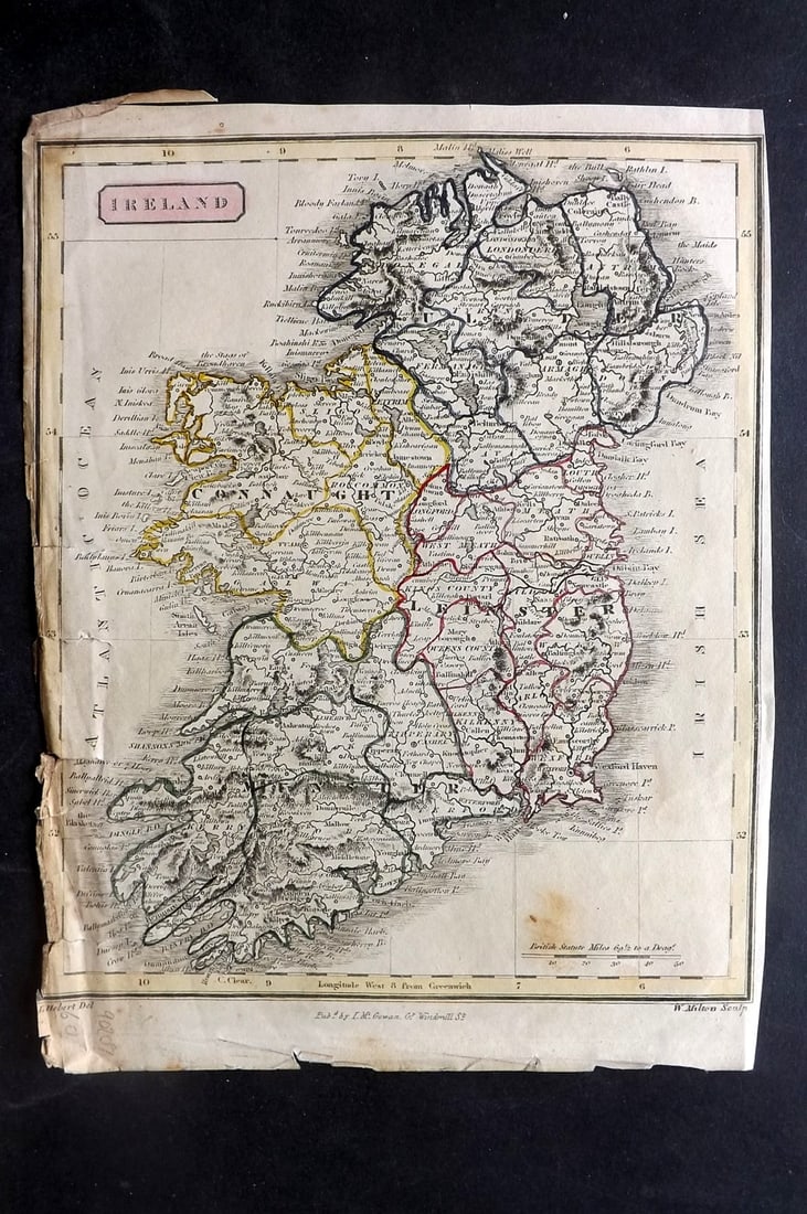 Barclay & Milton 1810 Antique Map. Ireland: Copper Engraved Map Published C1810, London for "Barclay's Universal Dictionary" by James Barclay. Original outline hand colour. Maps Engraved by W. Milton. Paper Size: 10 x 7.5 inch (25 x 19cm) Margi