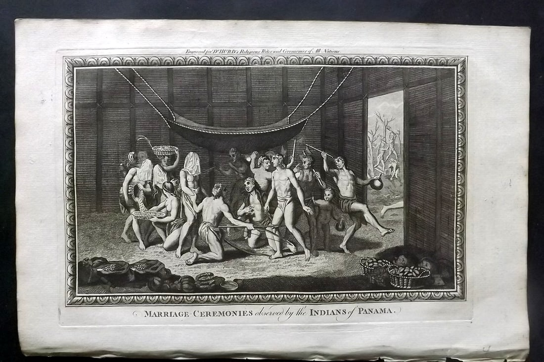 Hurd, William C1780 Folio Print. Panama - Marriage Ceremony: Folio Copper Plate Published 1779-1812, London for "A New Universal History of the Religious Rites, Ceremonies and Customs, of the Whole World…" by Dr. William Hurd. Paper Size: 13.75 x 9 inch (35 x