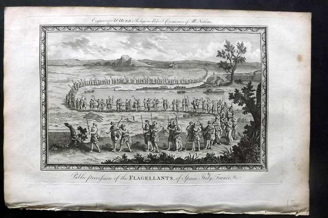 Hurd, William C1780 Folio Print. Procession of the Flagellants of Spain, Italy, France (1 of 2)