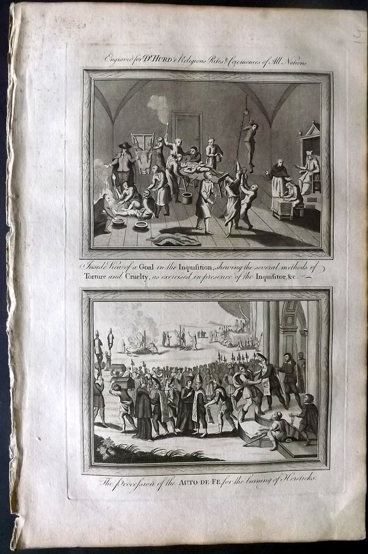 Hurd, William C1780 Folio Print. Spain - Spanish Inquisition (1 of 2)
