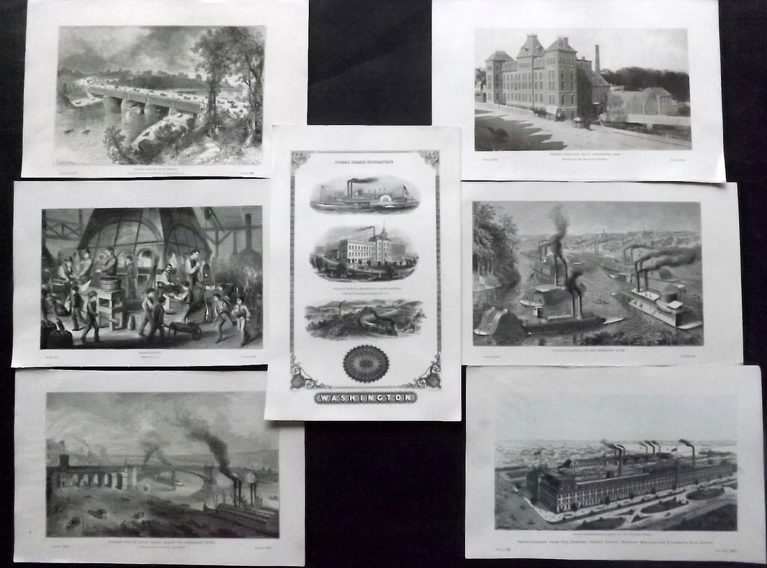 Knight, Edward 1876 Lot of 7 USA Prints - Views, Tech, Sewing, Ship (1 of 2)