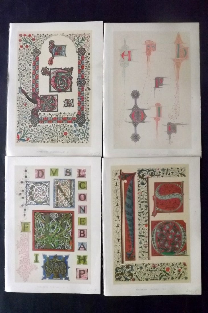 Tymms - Art of Illuminating 1860 Lot of 4 Antique Prints (1 of 2)