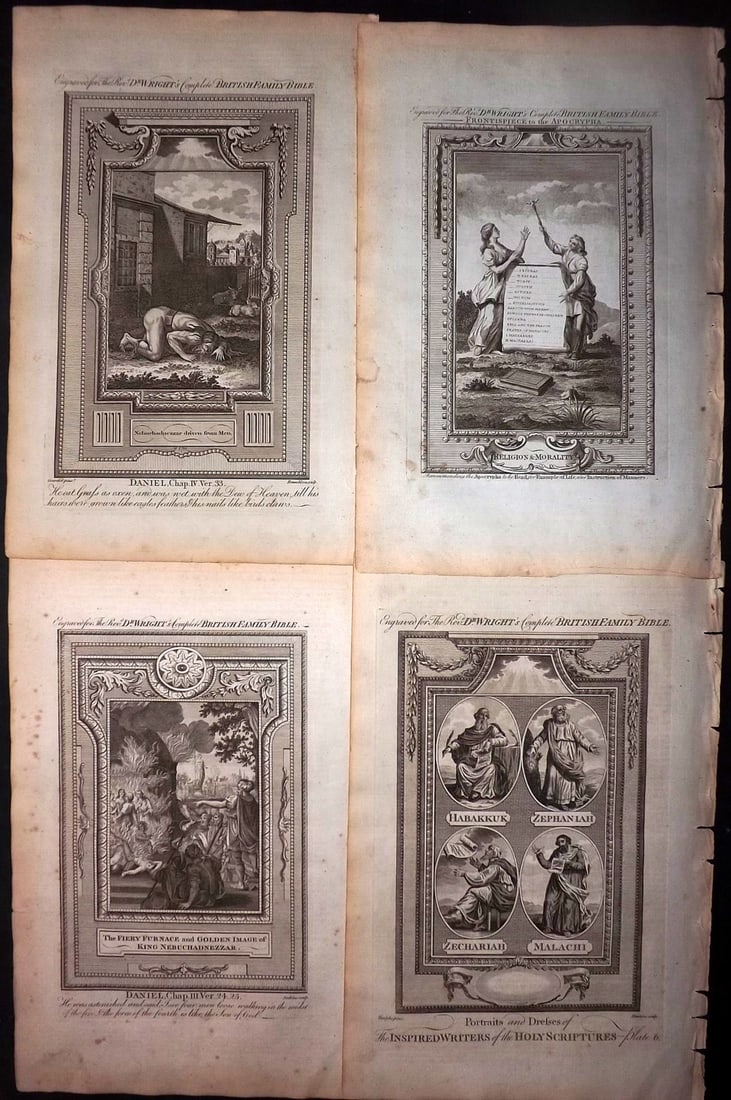 Wright, Paul 1782 Lot of 4 Folio Religious Prints: Folio Copper Plate Published 1782, London for "The Complete British Family Bible…" by Paul Wright. Paper Size: 15 x 10 inch (38 x 25cm) Good Condition
