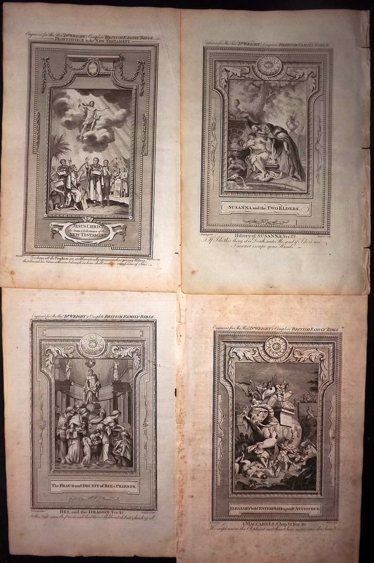 Wright, Paul 1782 Lot of 4 Folio Religious Prints: Folio Copper Plate Published 1782, London for "The Complete British Family Bible…" by Paul Wright. Paper Size: 15 x 10 inch (38 x 25cm) Good Condition