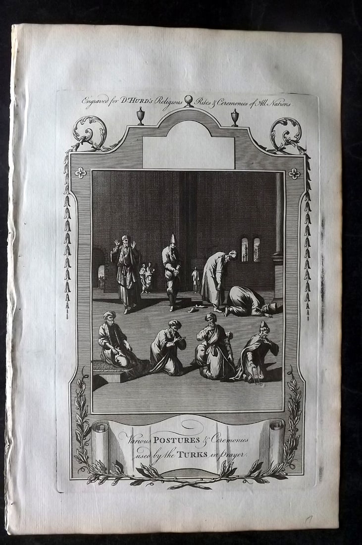 Hurd, William C1780 Folio Print. Turkey - Postures & Ceremonies: Folio Copper Plate Published 1779-1812, London for "A New Universal History of the Religious Rites, Ceremonies and Customs, of the Whole World…" by Dr. William Hurd. Paper Size: 13.75 x 9 inch (35 x