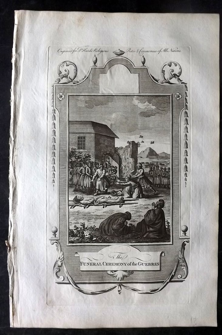 Hurd, William C1780 Folio Print. Persia - Funeral Ceremony: Folio Copper Plate Published 1779-1812, London for "A New Universal History of the Religious Rites, Ceremonies and Customs, of the Whole World…" by Dr. William Hurd. Paper Size: 13.75 x 9 inch (35 x