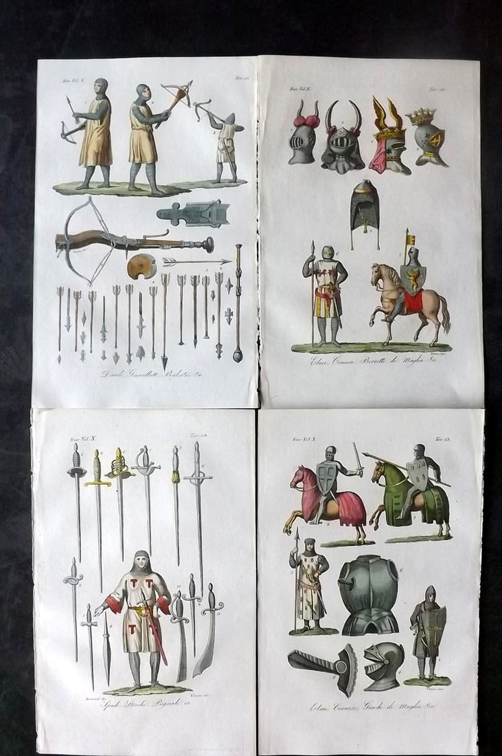 Ferrario, Giulio 1831 Lot of 4 Hand Col Military Prints. Armour (1 of 2)