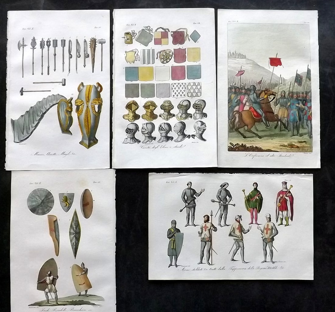 Ferrario, Giulio 1831 Lot of 5 Hand Col Military Prints. Armour etc (1 of 2)