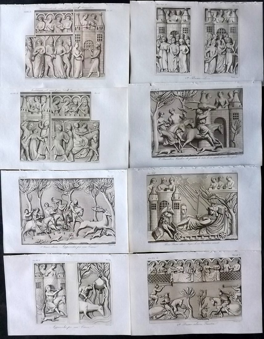 Ferrario, Giulio 1831 Lot of 8 Hand Col Prints. Battle Scenes taken from Murals (1 of 2)
