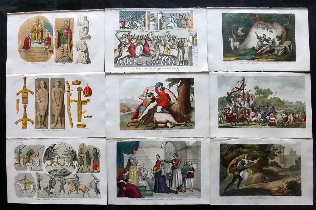 Ferrario, Giulio 1831 Lot of 9 Hand Col Prints. Middle Ages History, Battles etc (1 of 2)