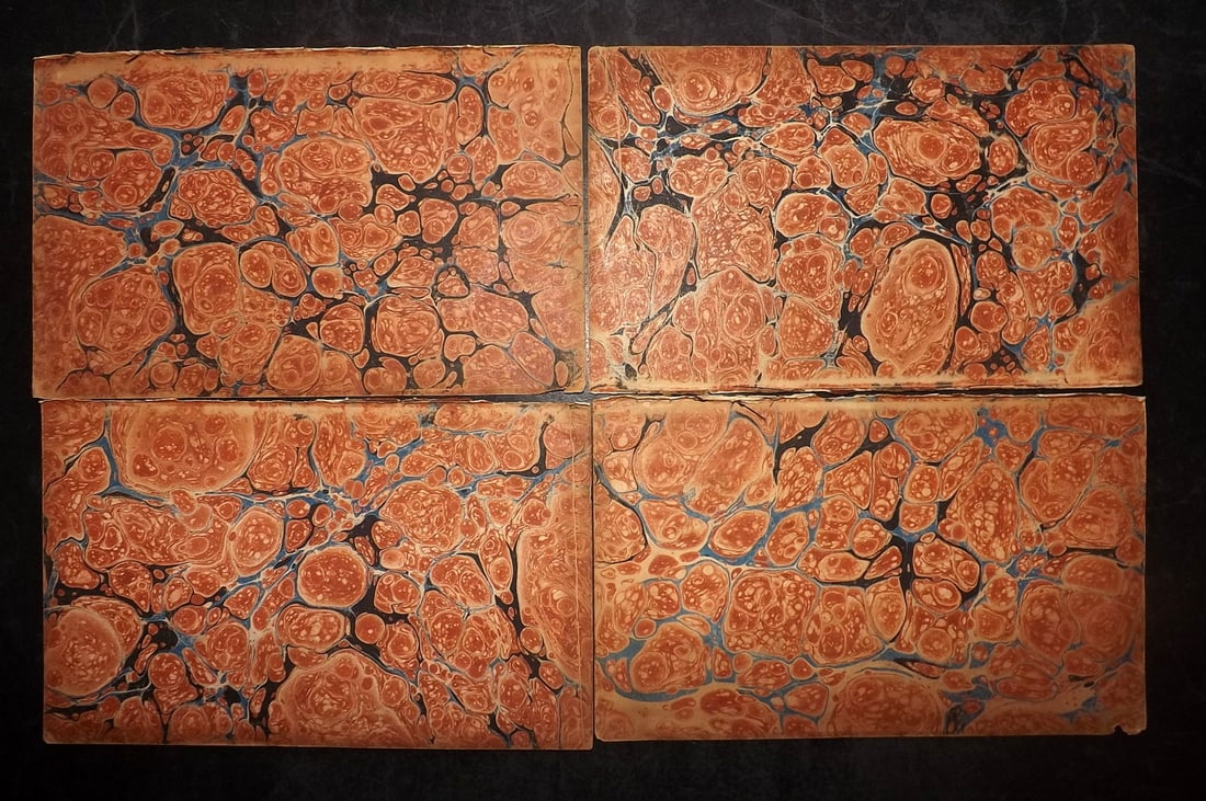Old Paper Bookbinding 1807 Set of 4 Marble End Papers, 8vo (1 of 2)