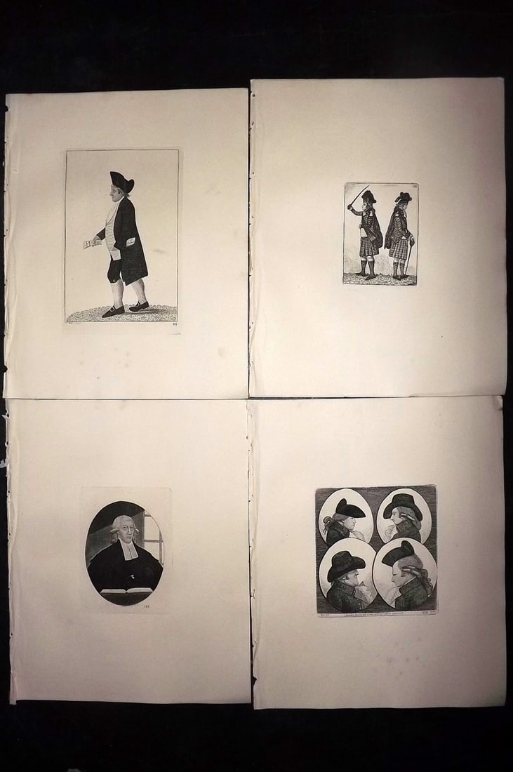 Kay, John 1877 Lot of 4 Scottish Caricatures: Etchings Published 1877, Edinburgh for "A Series of Original Portraits and Caricature Etchings" by John Kay. Paper Size: 10.5 x 8.5 inch (27 x 22cm) Good Condition