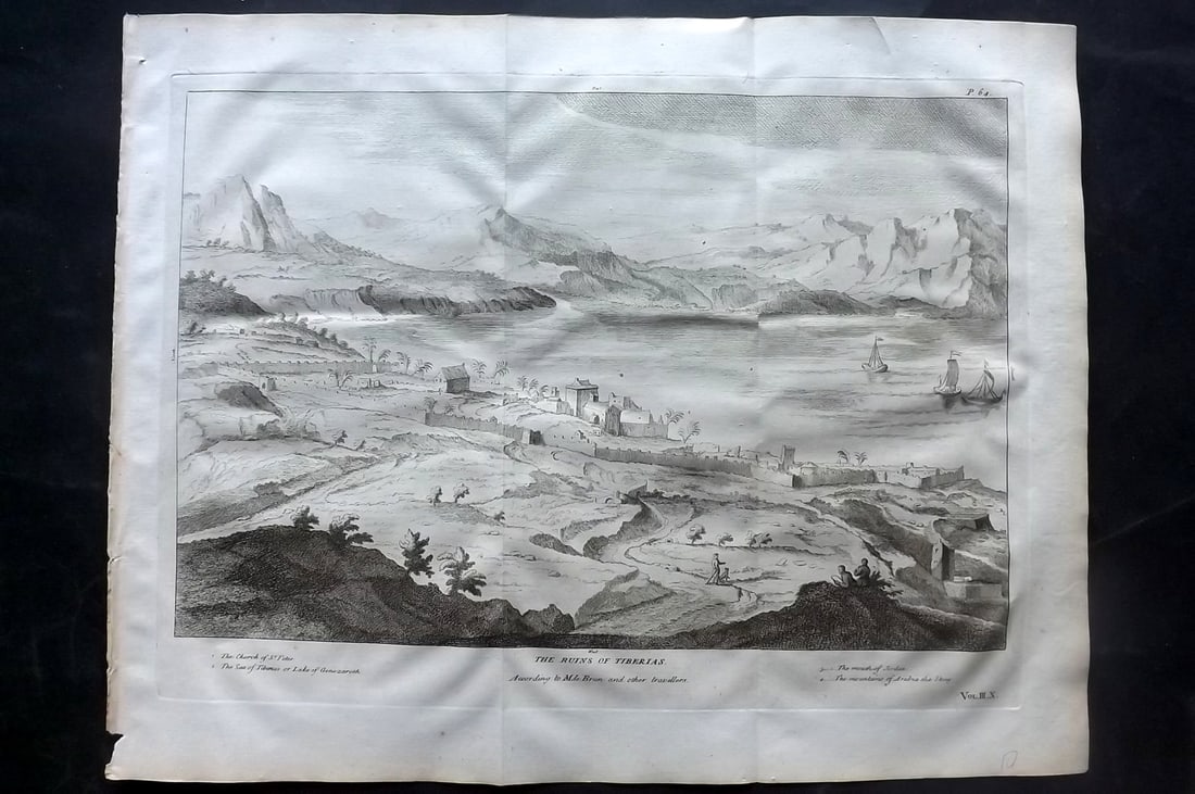 Calmet, Augustin 1732 LG Folio Print. Ruins of Tiberias, Israel Holy Land (1 of 2)
