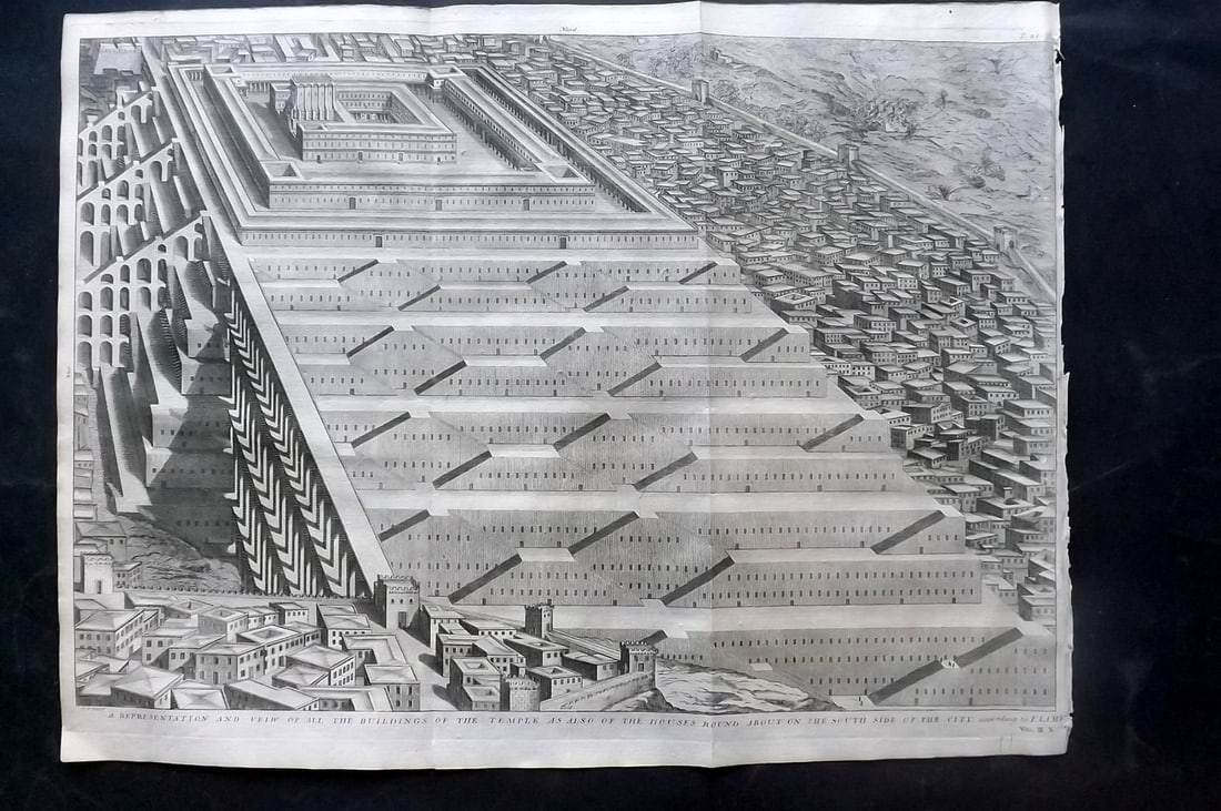 Calmet, Augustin 1732 LG Folio Print. Temple and Houses, Jerusalem (1 of 2)