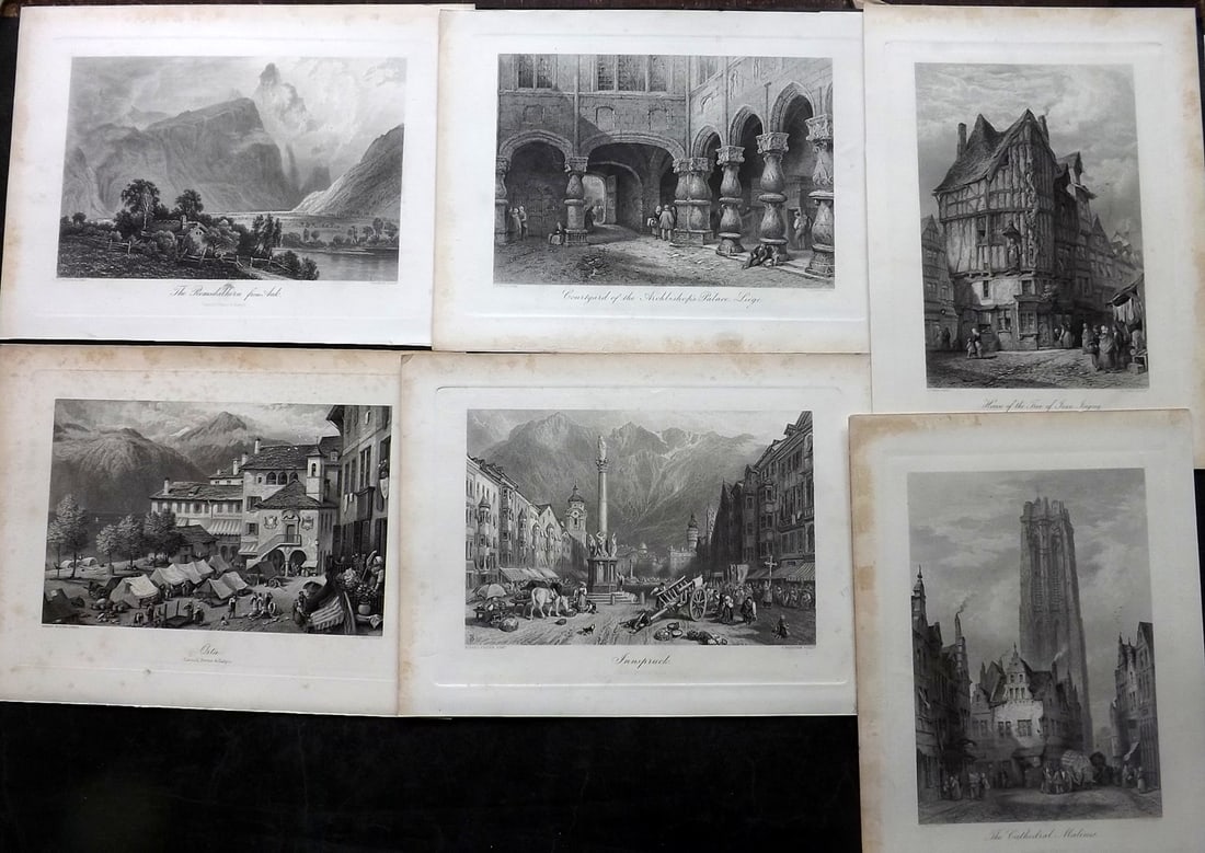 Picturesque Europe C1875 Lot of 6 Folio Steel Engraved Views: Incl Norway, Italy, Belgium, Austria and France. Steel Engraving published C1875 by Cassell or Appleton, London or New York for "Picturesque Europe" Edited by Bayard Taylor. Paper Size: 12 x 9.5 inch 