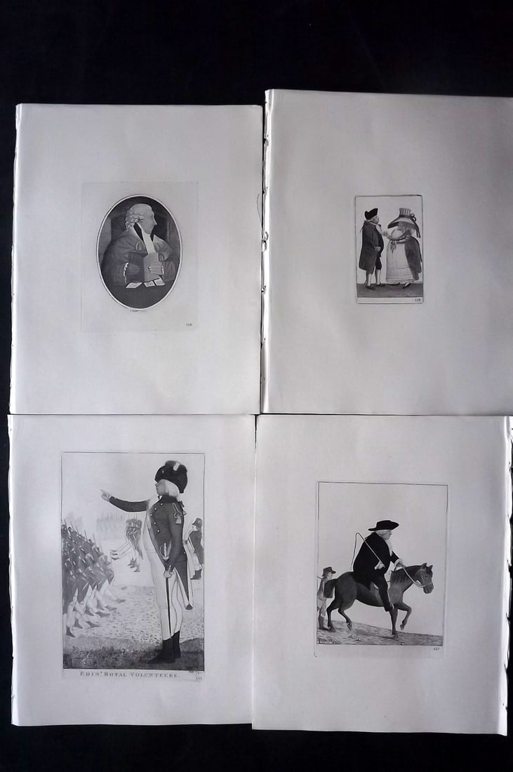 Kay, John 1877 Lot of 4 Scottish Caricatures: Etchings Published 1877, Edinburgh for "A Series of Original Portraits and Caricature Etchings" by John Kay. Paper Size: 10.5 x 8.5 inch (27 x 22cm) Good Condition