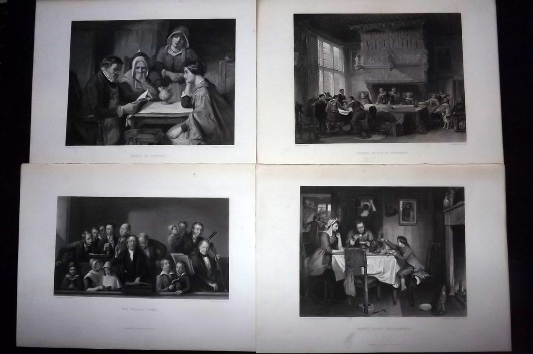 Virtue (Pub) C1875 Lot of 4 Folio Steel Engravings. Genre etc (1 of 2)