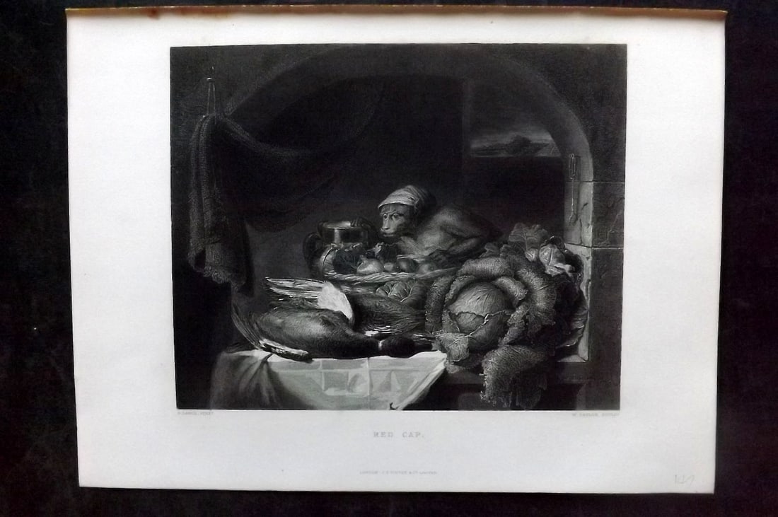 After G. Lance C1875 Folio Monkey Print. Red Cap (1 of 2)