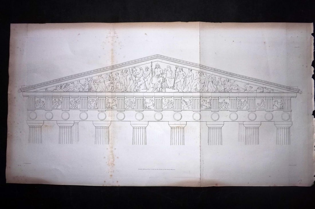 BM Marbles 1828 LG Folio Print. Parthenon Eastern Pediment, Greece (1 of 2)