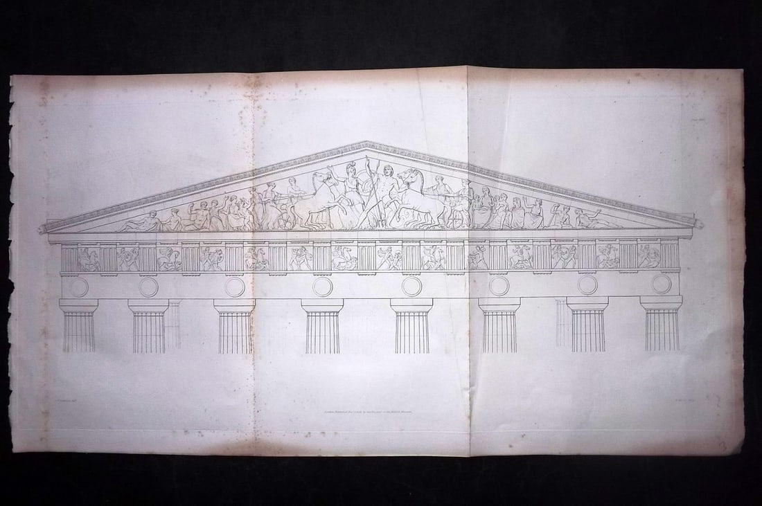 BM Marbles 1828 LG Folio Print. Parthenon Western Pediment, Greece (1 of 2)