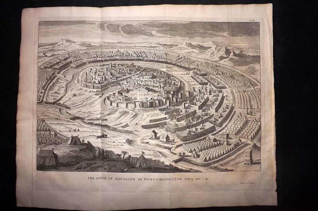 Calmet, Augustin 1732 LG Folio Print. Siege of Jerusalem by Nebuchadnezzar (1 of 2)