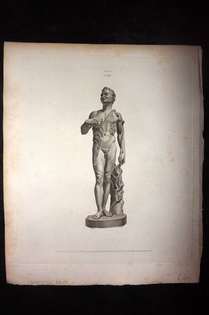 BM Marbles 1815 Folio Greek Statue Print. A Laughing Faun (1 of 2)
