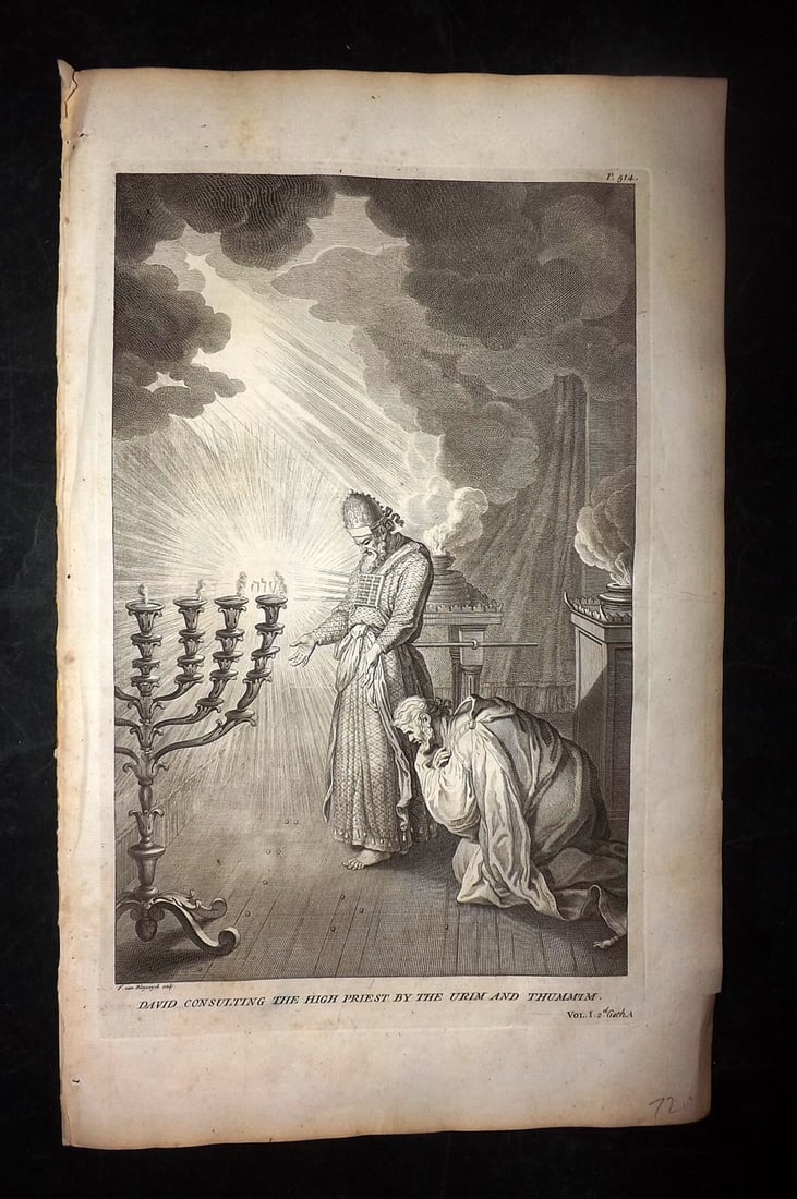 Calmet, Augustin 1732 Folio Judaica Print. David consulting the High Priest (1 of 2)