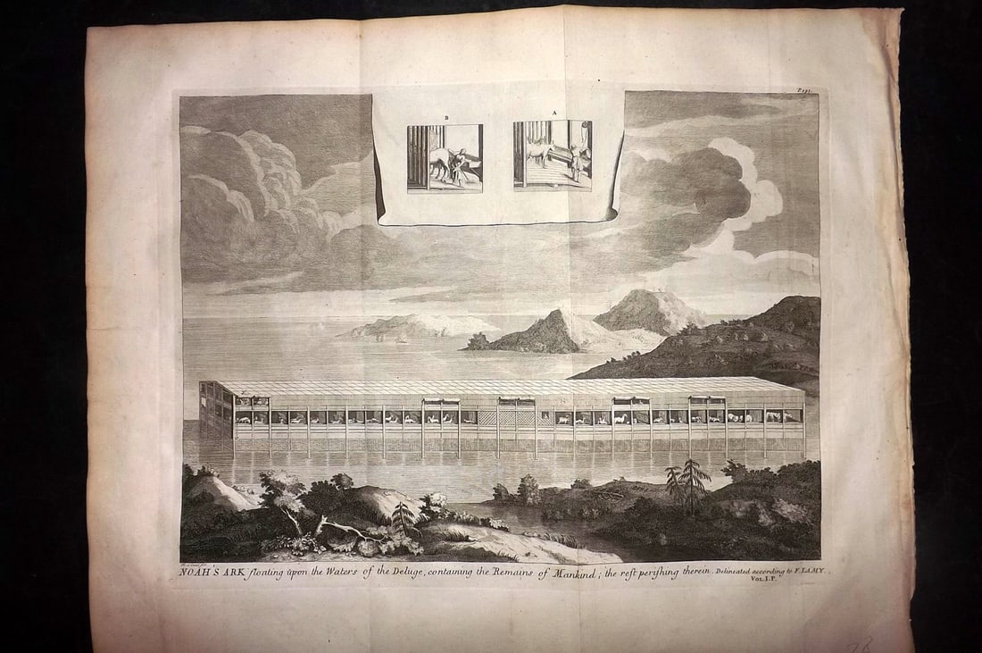 Calmet, Augustin 1732 LG Folio Religious Print. Noah's Ark (1 of 2)